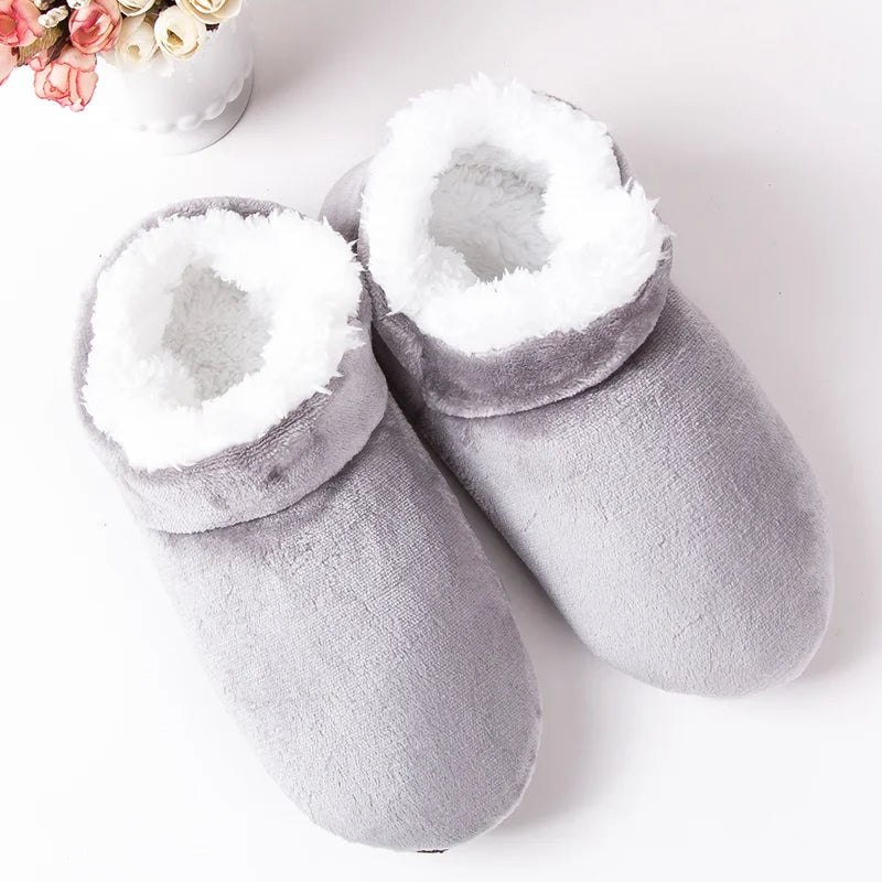 Hoge herenpantoffels van velours met teddy voering en omgeslagen rand - lichtgrijs