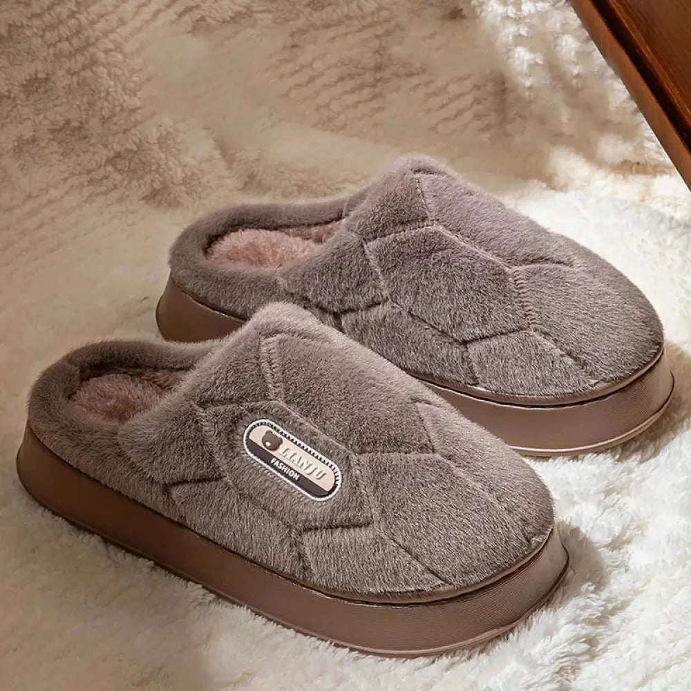 Fluffy pantoffels met doorgestikte honingraat in pluche, open hiel en EVA-zool