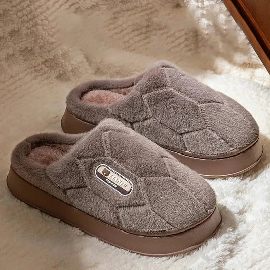 Fluffy pantoffels met doorgestikte honingraat in pluche, open hiel en EVA-zool