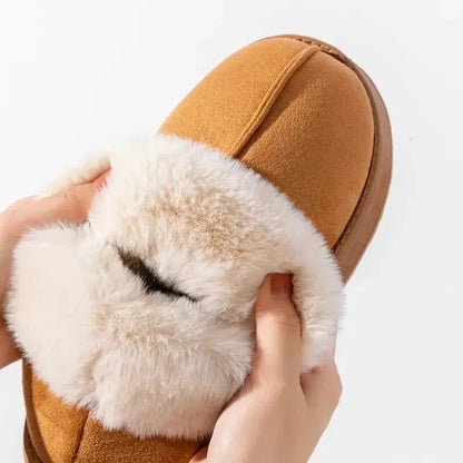 Fluffy pantoffels in suède look met omgeslagen pluche kraag en plateauzool - beeld 8