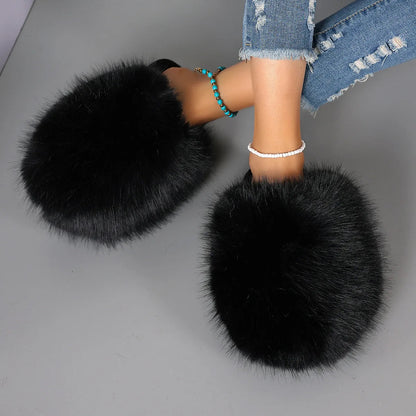 Fluffy slippers met bovenkant van lang imitatiebont, open hiel en rubberen zool - beeld 4