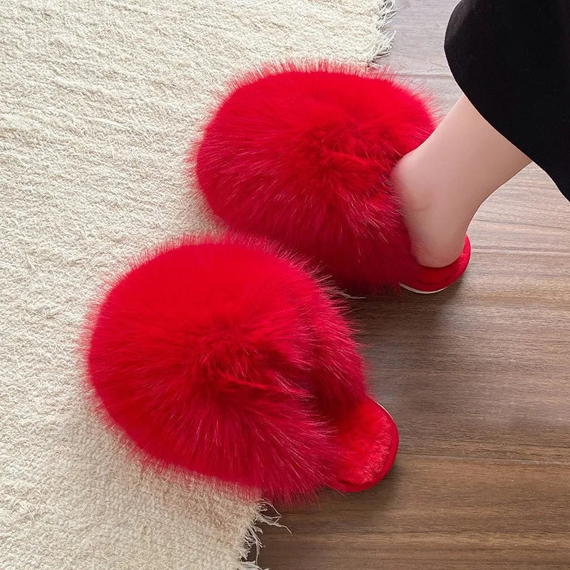 Fluffy slippers met bovenkant van lang imitatiebont, open hiel en rubberen zool - beeld 6