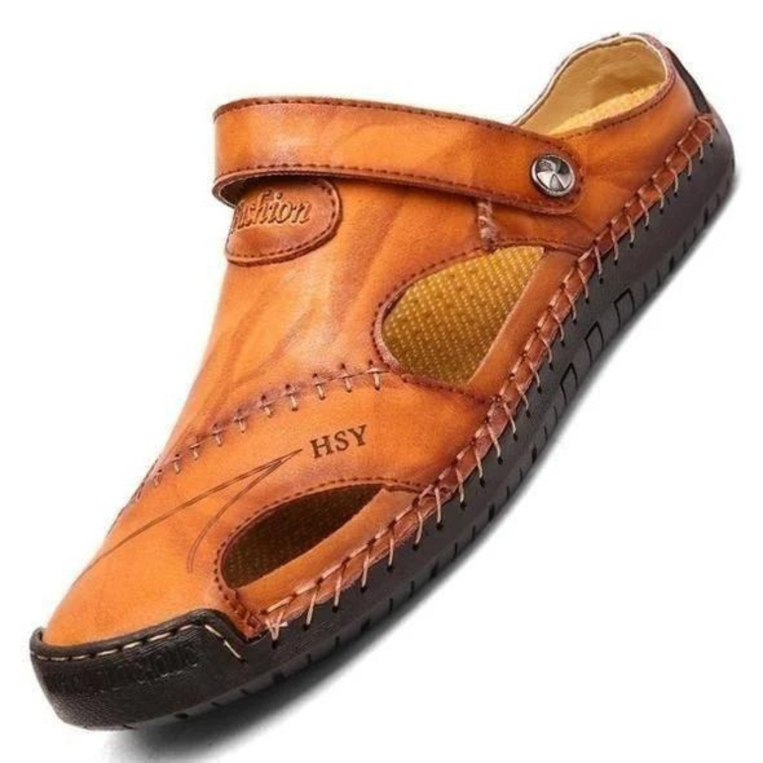Leren sandalen heren met gesloten neus in lichtbruin