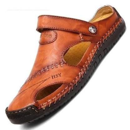 Leren sandalen heren met gesloten neus in donkerbruin