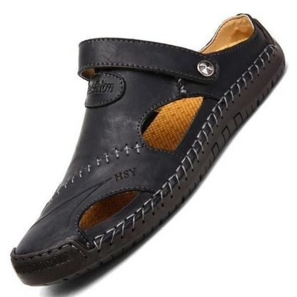 Leren sandalen heren met gesloten neus in zwart