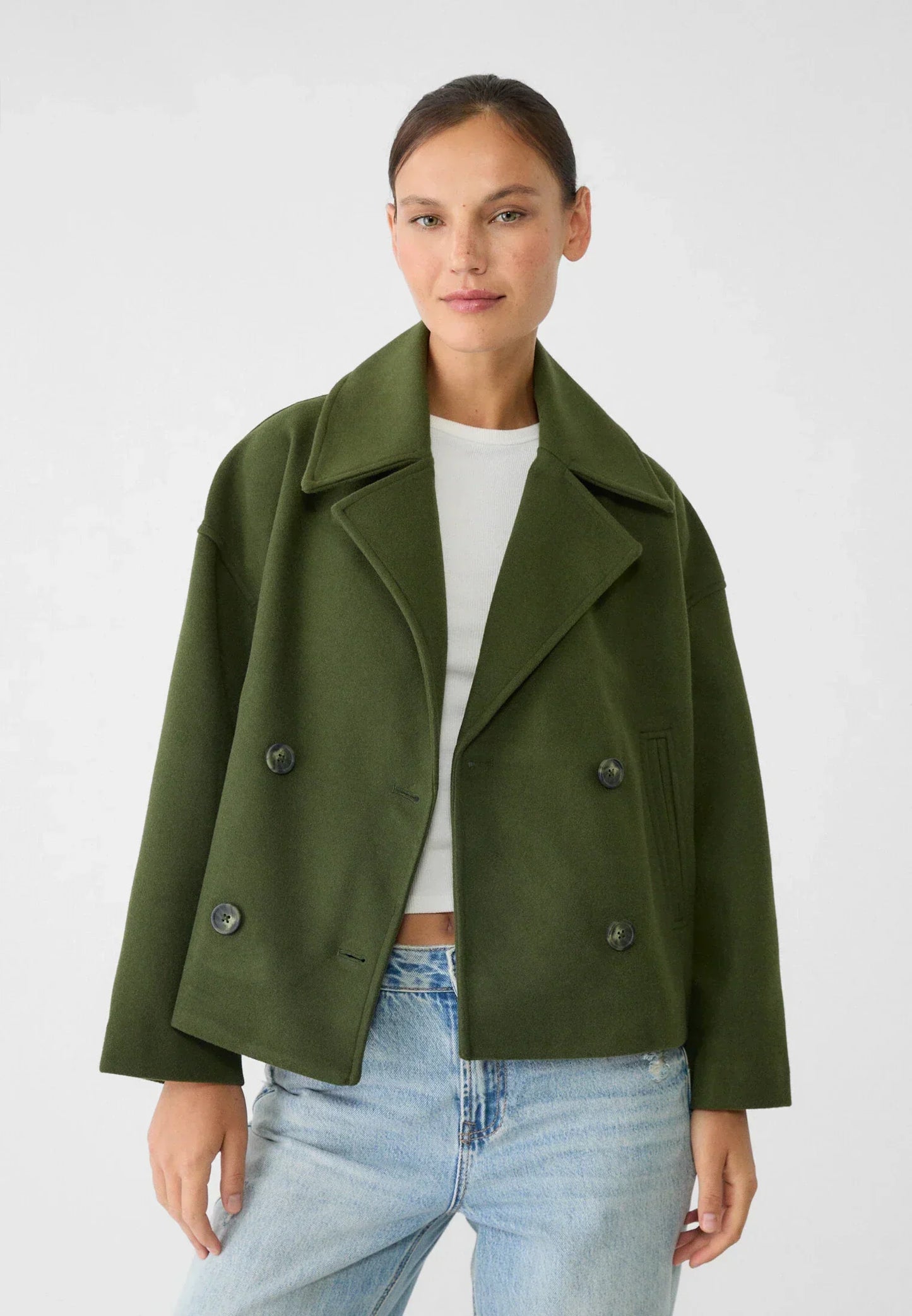 Korean Fashion - Korte Dames Jas met Dubbele Rij Knopen en Tijdloos Design