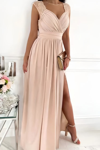 Galajurk dames chiffon in beige, vooraanzicht