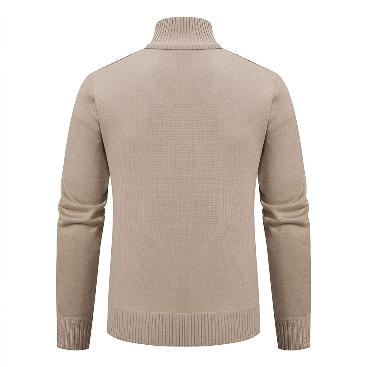 Beige gebreid herenvest, achterkant