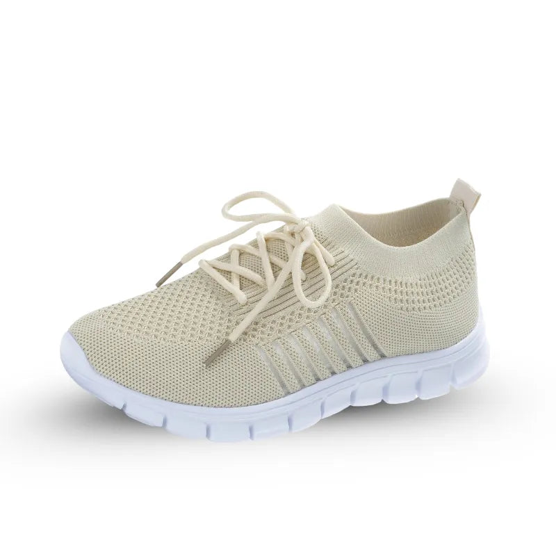 Ergonomische gebreide damessneakers met flexibele witte zool