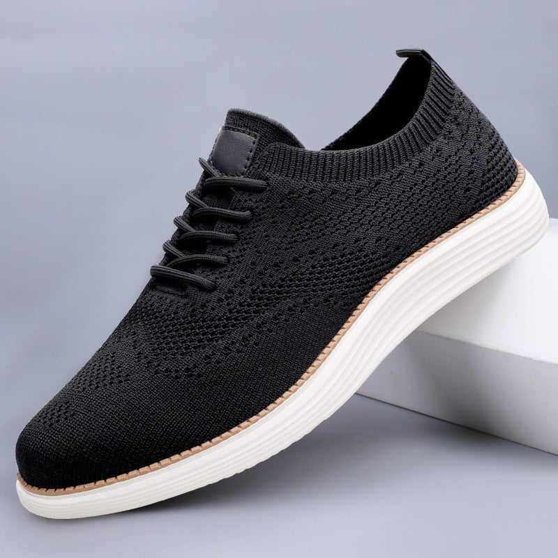 Gebreide herensneakers in brogue-stijl met vleugelneus en witte sneakerzool - zwart