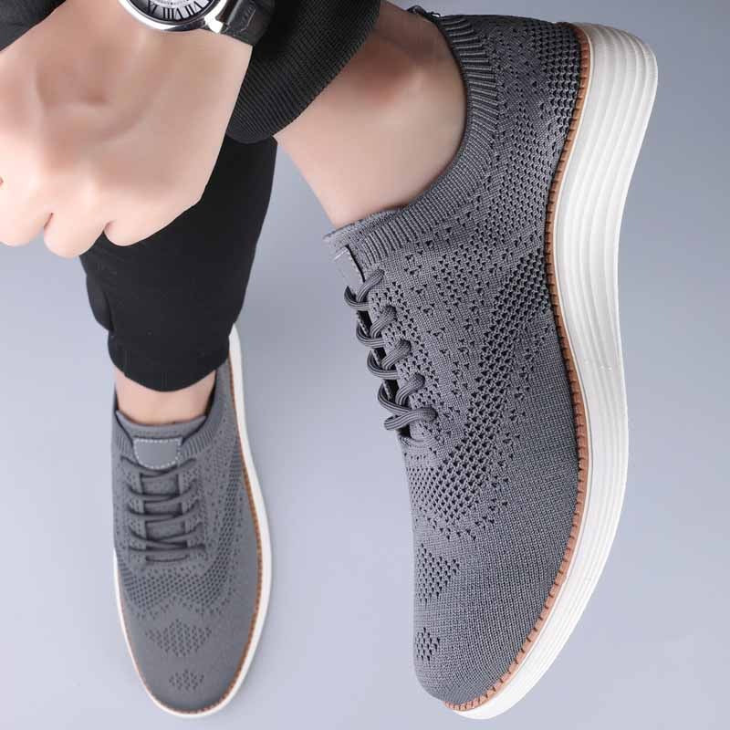 Gebreide herensneakers in brogue-stijl met vleugelneus en witte sneakerzool - beeld 6