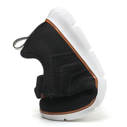 Gebreide herensneakers met open chevronmotief, lichte zool en tabje in leerlook - beeld 9