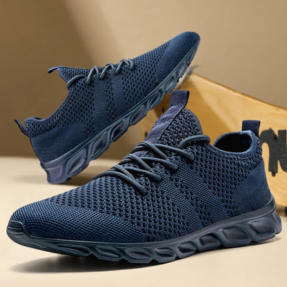 Gebreide herensneakers met sokachtige kraag, soepele golfzool en hiellus - marineblauw