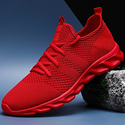 Gebreide herensneakers met sokachtige kraag, soepele golfzool en hiellus - rood