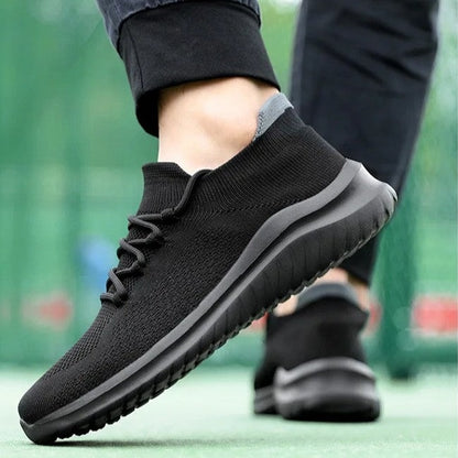 Gebreide herensneakers met sokmodel, veters en lichte dempende zool - beeld 7