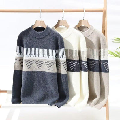 Gebreide herentrui met grafische band en ronde hals