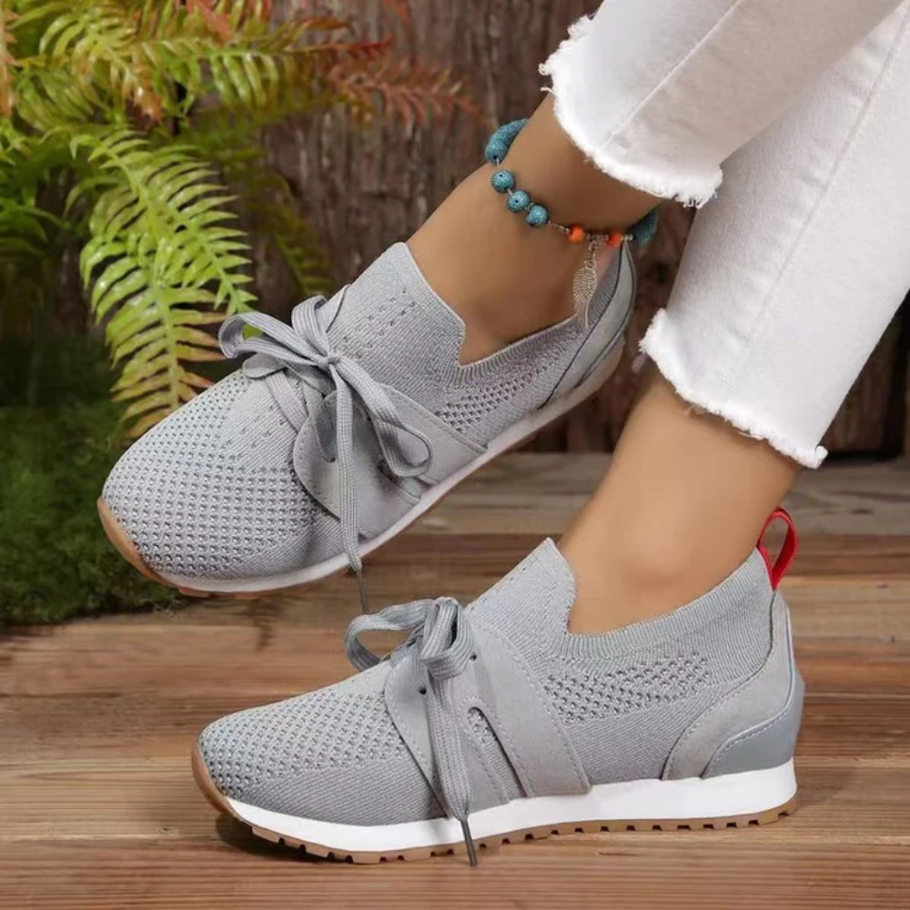 Gebreide instapsneakers voor dames met strik over de wreef