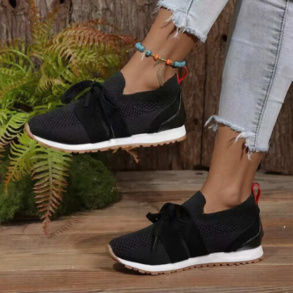 Gebreide instapsneakers voor dames met strik over de wreef