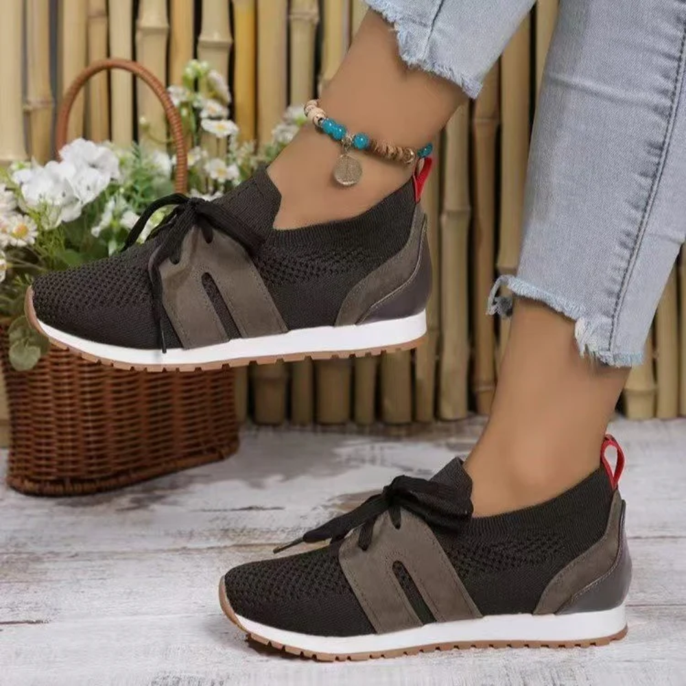 Gebreide instapsneakers voor dames met strik over de wreef