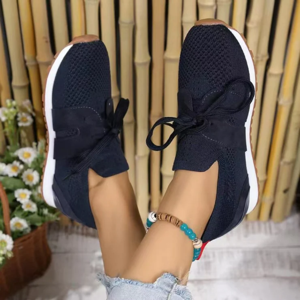 Gebreide instapsneakers voor dames met strik over de wreef