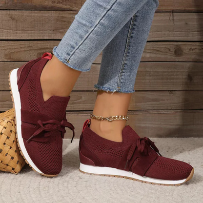 Gebreide instapsneakers voor dames met strik over de wreef