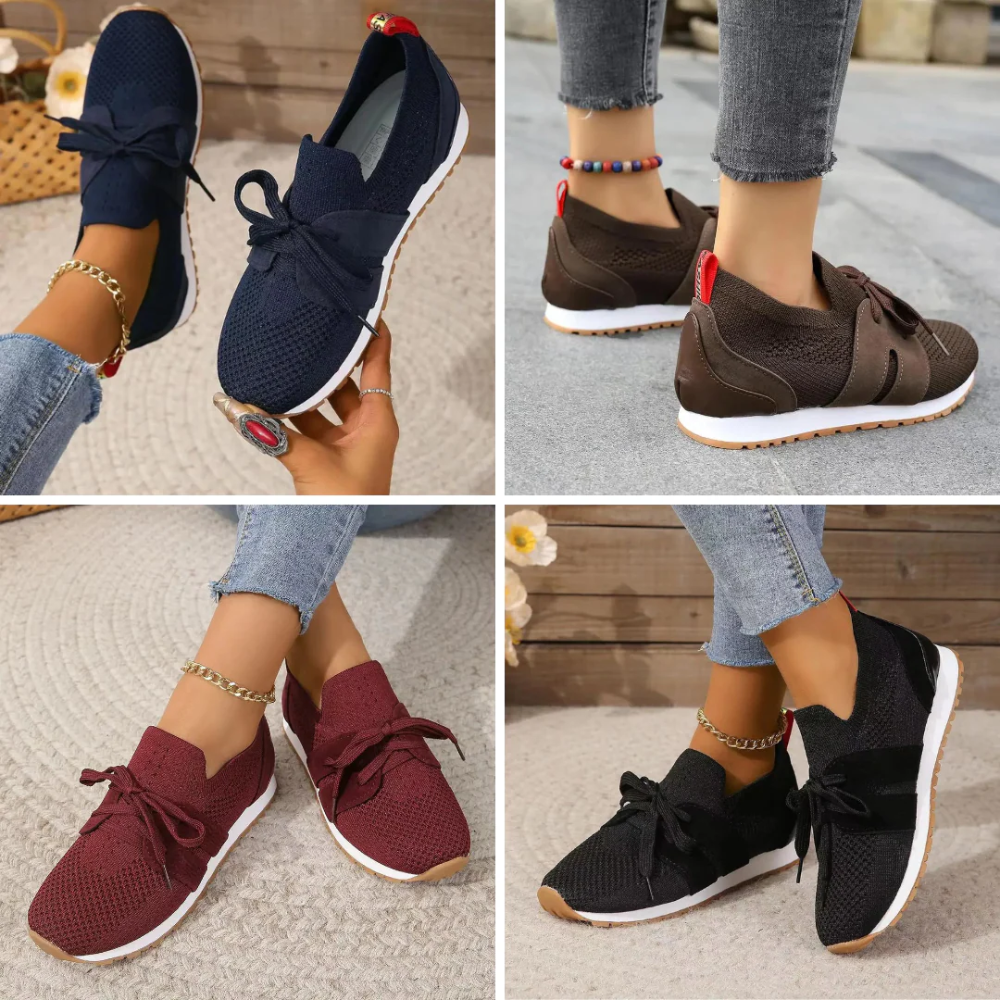 Gebreide instapsneakers voor dames met strik over de wreef