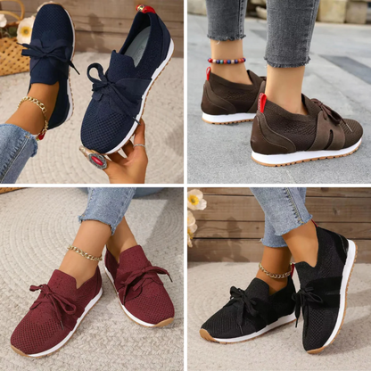 Gebreide instapsneakers voor dames met strik over de wreef