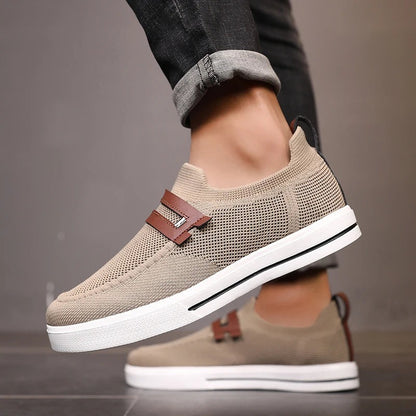 Gebreide instapsneakers voor heren met dubbel bandje in leerlook over de wreef - beeld 2