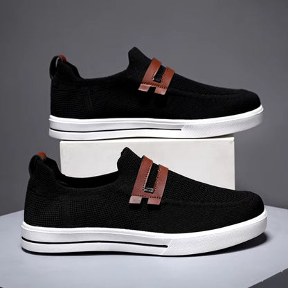 Gebreide instapsneakers voor heren met dubbel bandje in leerlook over de wreef - beeld 6