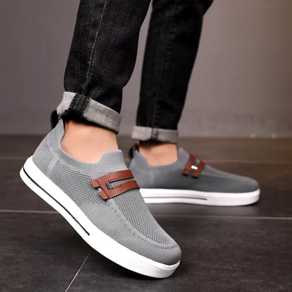 Gebreide instapsneakers voor heren met dubbel bandje in leerlook over de wreef - beeld 8