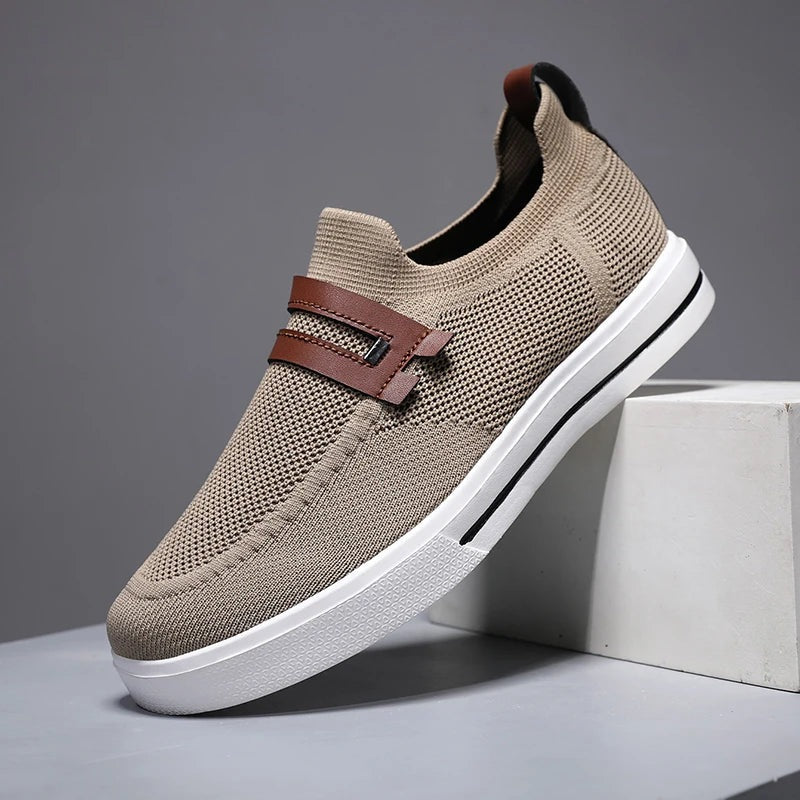 Gebreide instapsneakers voor heren met dubbel bandje in leerlook over de wreef - beeld 9