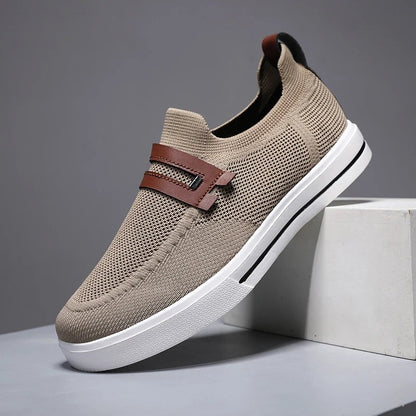 Gebreide instapsneakers voor heren met dubbel bandje in leerlook over de wreef - beeld 9