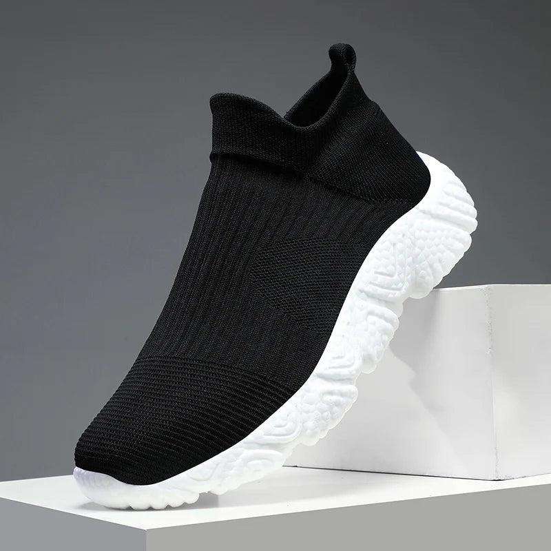 Gebreide instapsneakers voor heren met sokschacht en dikke schuimzool met reliëf - beeld 5