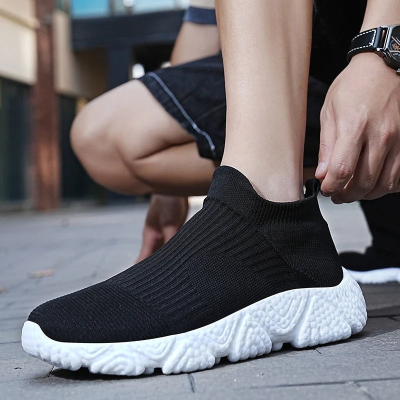 Gebreide instapsneakers voor heren met sokschacht en dikke schuimzool met reliëf - beeld 7
