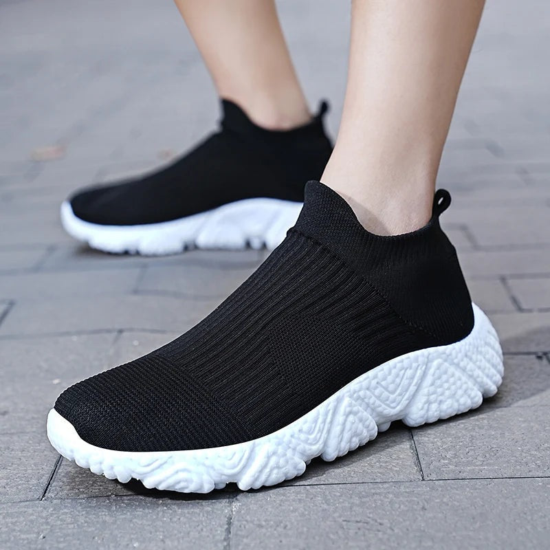Gebreide instapsneakers voor heren met sokschacht en dikke schuimzool met reliëf - beeld 8