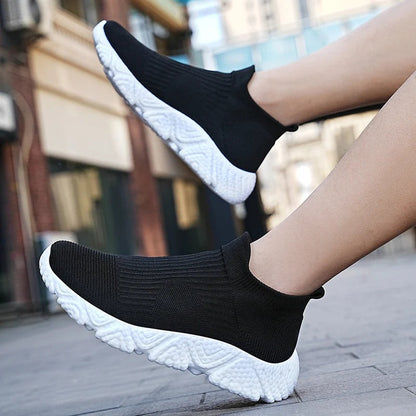 Gebreide instapsneakers voor heren met sokschacht en dikke schuimzool met reliëf - beeld 9