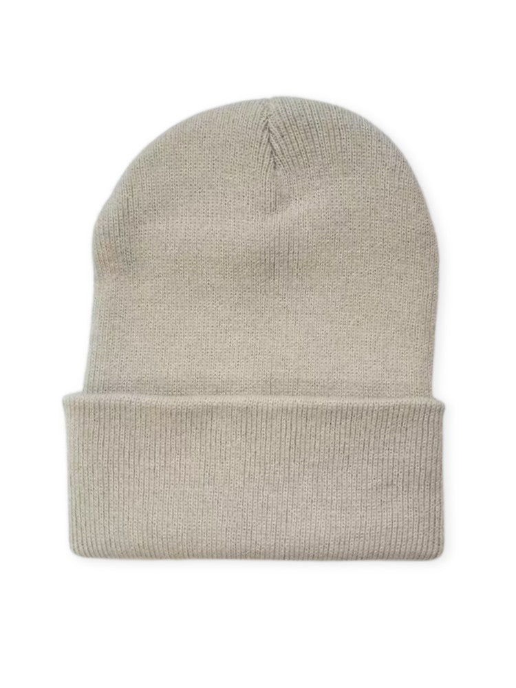 Gebreide muts met brede omslag in fijn ribbreisel, voor dames en heren - beige
