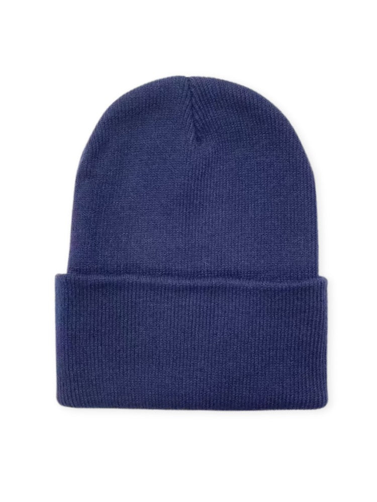 Gebreide muts met brede omslag in fijn ribbreisel, voor dames en heren - marineblauw