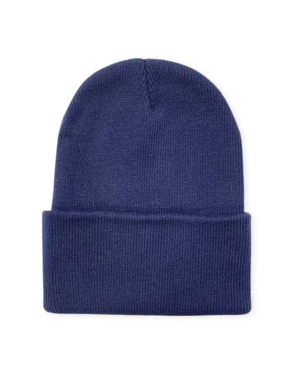 Gebreide muts met brede omslag in fijn ribbreisel, voor dames en heren - marineblauw