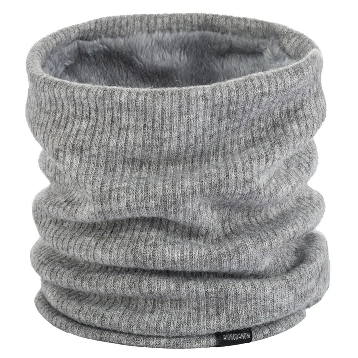 Gebreide nekwarmer met pluche voering en klein geweven labeltje - lichtgrijs