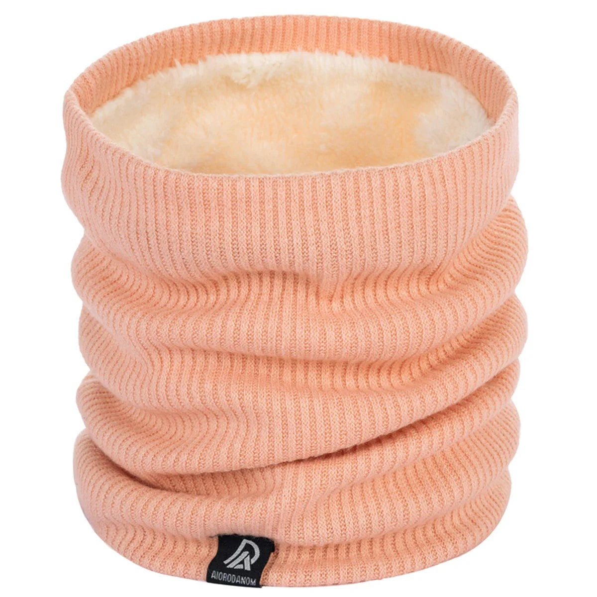 Gebreide nekwarmer met pluche voering en klein geweven labeltje - zalmroze