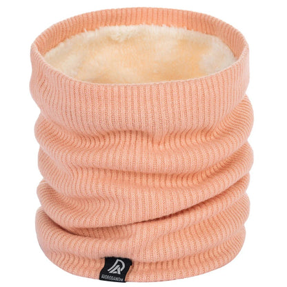 Gebreide nekwarmer met pluche voering en klein geweven labeltje - zalmroze