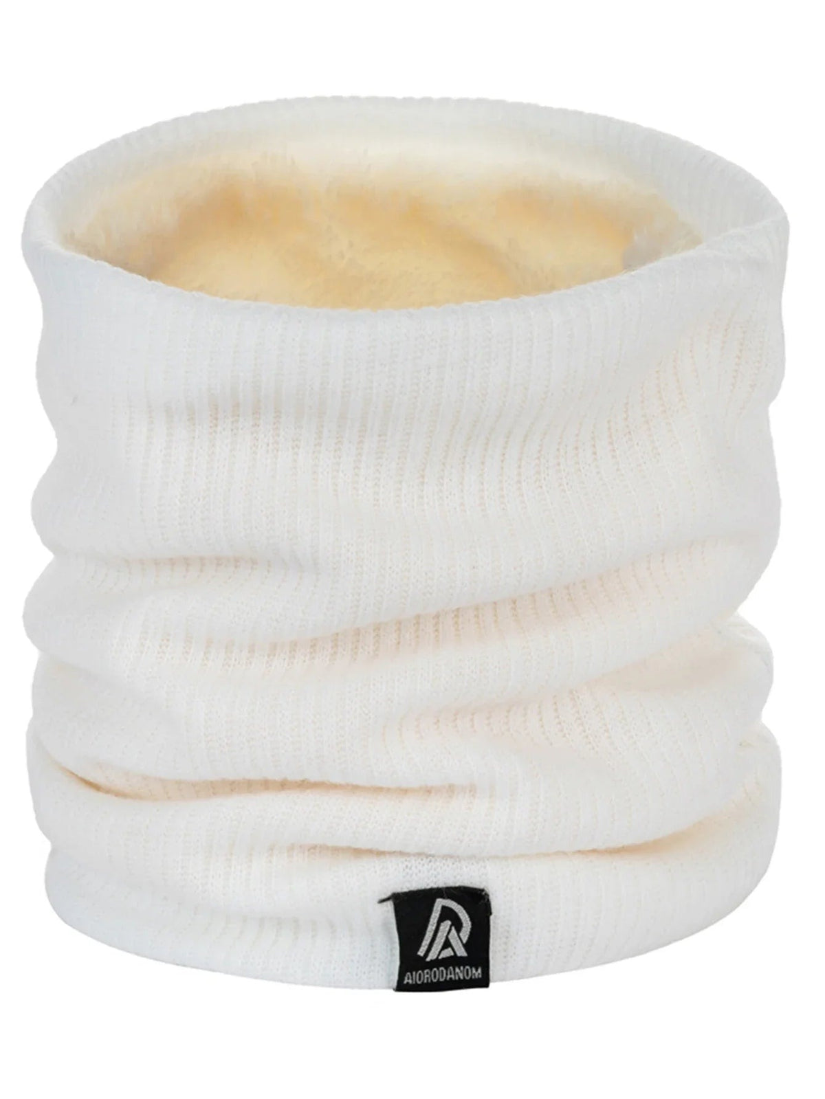 Gebreide nekwarmer met pluche voering en klein geweven labeltje - wit