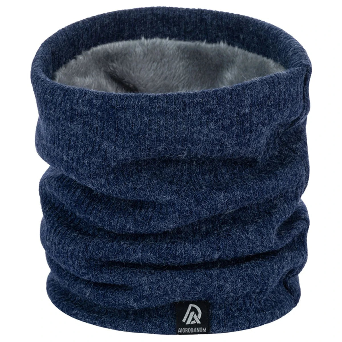 Gebreide nekwarmer met pluche voering en klein geweven labeltje - donkerblauw