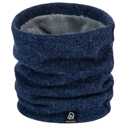 Gebreide nekwarmer met pluche voering en klein geweven labeltje - donkerblauw