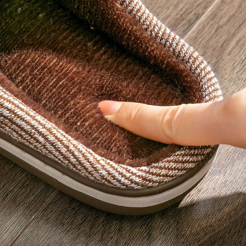 Pantoffels met gebreide bovenkant, fleece voering, open hiel en rubberen zool - beeld 5