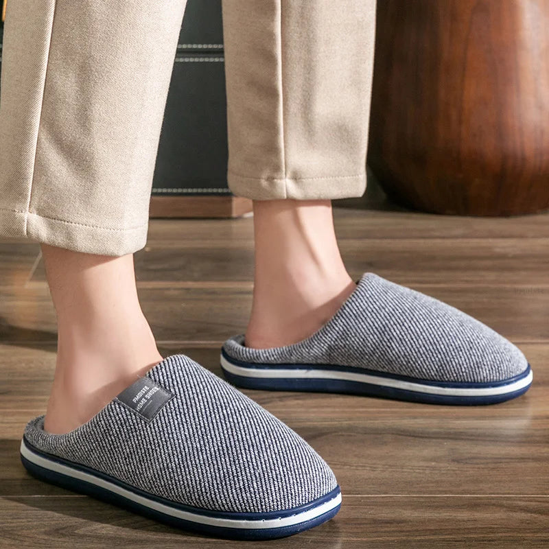 Pantoffels met gebreide bovenkant, fleece voering, open hiel en rubberen zool - grijsblauw