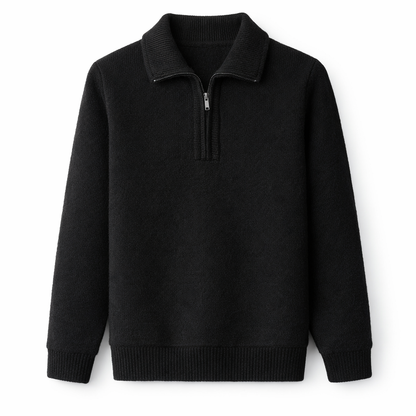 Gebreide quarter-zip herentrui met overhemdkraag en halve rits - zwart