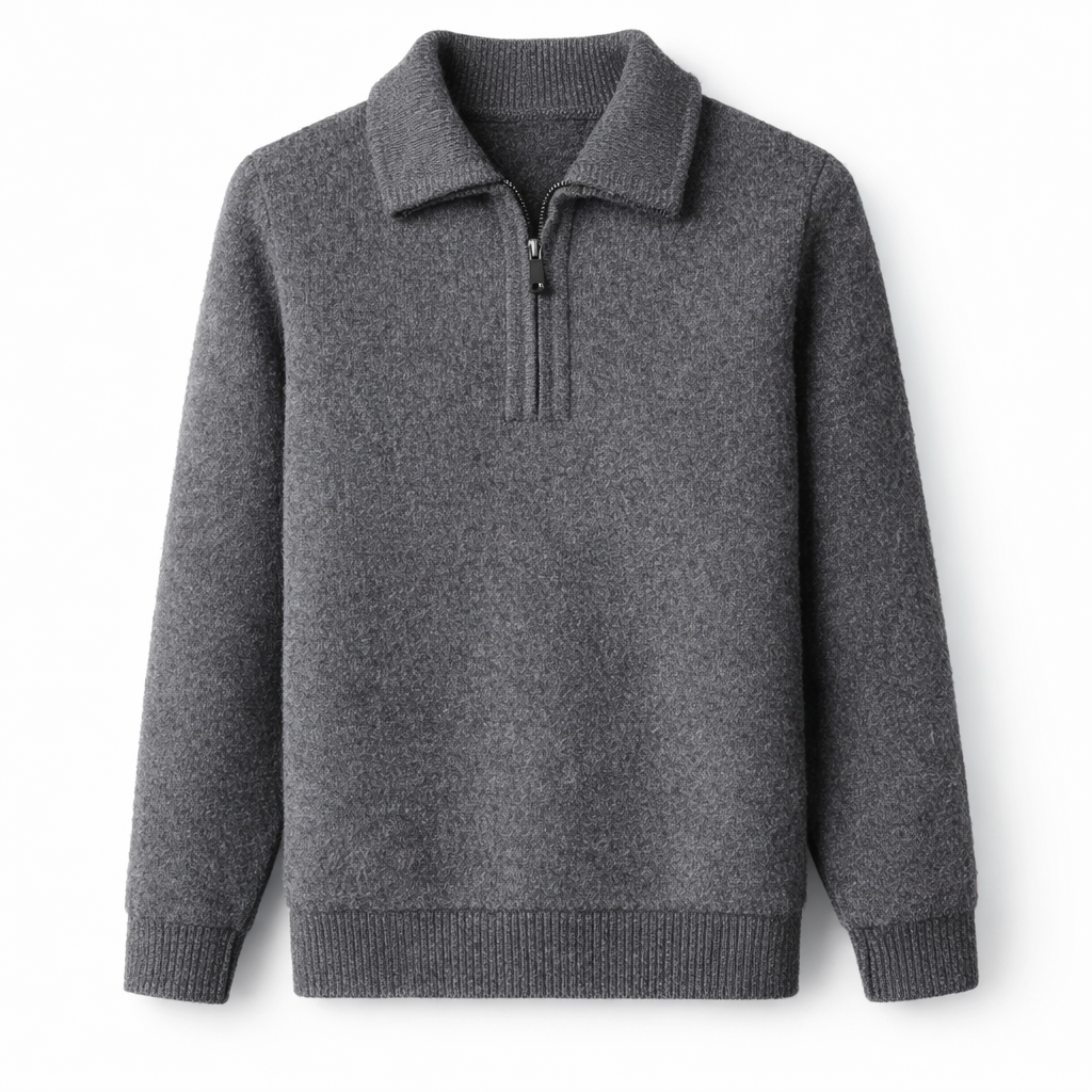 Gebreide quarter-zip herentrui met overhemdkraag en halve rits - grijs
