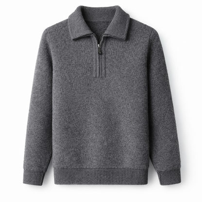 Gebreide quarter-zip herentrui met overhemdkraag en halve rits - grijs